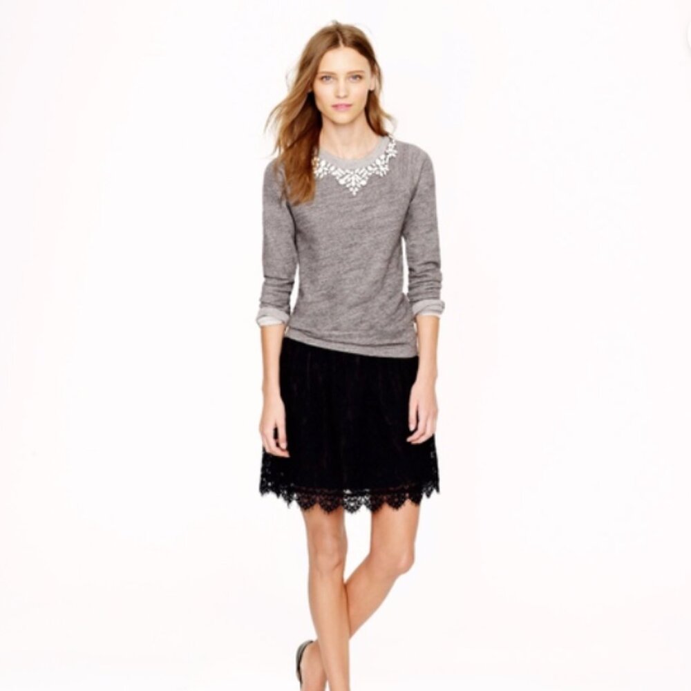 J. Crew Navy Lace Scalloped Hem Fully Lined Side Zip Feminine Mini Skirt Size 6‎ - Picture 2 of 9